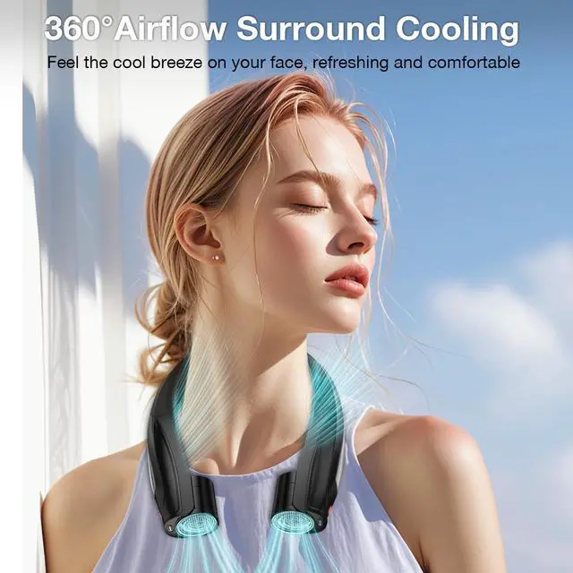 Alt view image 14 of 14 - AI Neck Fan, 6 Speeds Adjustable Portable Personal Fan Rechargeable, Faster Cooling Wearable Fan, Ultra Quiet for Home, Office, Travel, Outdoor