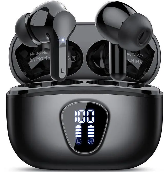 Alt view image 8 of 14 - Wireless Earbuds, Bluetooth 5.4 Headphones HiFi Stereo, Bluetooth Earbuds with ENC Noise Cancelling Mic, IP7 Waterproof in Ear Earphones, 48H, LED Display Ear buds for Pad Workout Sports, Black