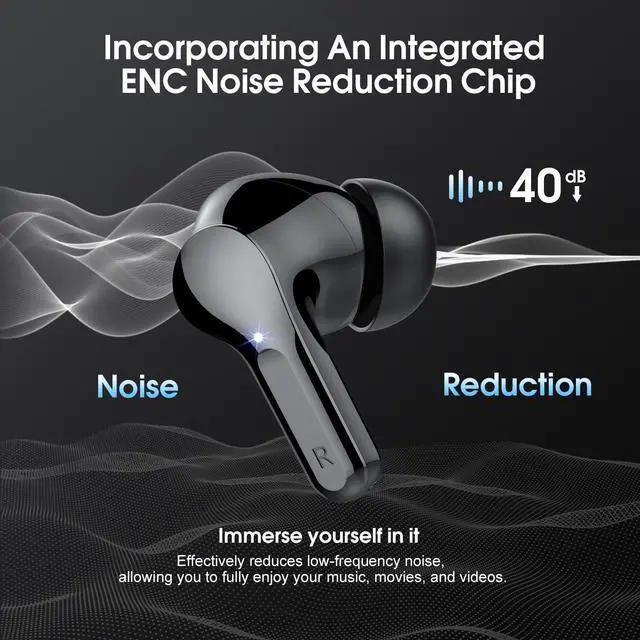 Alt view image 10 of 14 - Wireless Earbuds, Bluetooth 5.4 Headphones HiFi Stereo, Bluetooth Earbuds with ENC Noise Cancelling Mic, IP7 Waterproof in Ear Earphones, 48H, LED Display Ear buds for Pad Workout Sports, Black