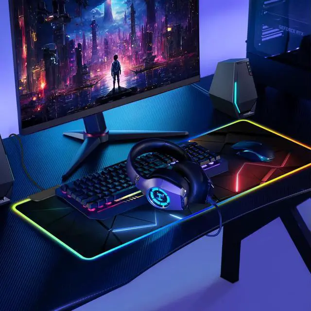 Alt view image 9 of 14 - RGB Mouse Pad Desk Pad, Large Gaming Mousepad with LED Light 13 Light Modes Touch Control Extended Soft Computer Keyboard Mat Pad, Desk Mat with Non-Slip Rubber Base for MacBook & Laptop(31.5X11.8)