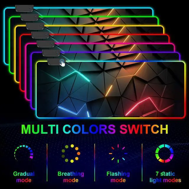 Alt view image 10 of 14 - RGB Mouse Pad Desk Pad, Large Gaming Mousepad with LED Light 13 Light Modes Touch Control Extended Soft Computer Keyboard Mat Pad, Desk Mat with Non-Slip Rubber Base for MacBook & Laptop(31.5X11.8)