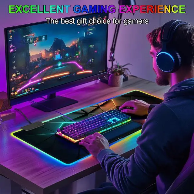 Alt view image 14 of 14 - RGB Mouse Pad Desk Pad, Large Gaming Mousepad with LED Light 13 Light Modes Touch Control Extended Soft Computer Keyboard Mat Pad, Desk Mat with Non-Slip Rubber Base for MacBook & Laptop(31.5X11.8)