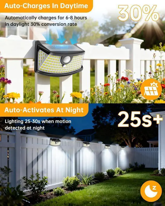Alt view image 12 of 14 - New Solar Motion Sensor Lights 120 LEDs with Lights Reflector,270° Wide Angle, IP65 Waterproof, Step Lights for Front Door, Yard, Garage, Deck (Black, Daylight White, 6-Pack)