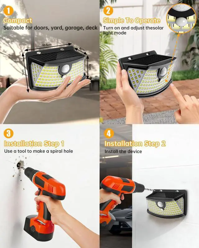 Alt view image 13 of 14 - New Solar Motion Sensor Lights 120 LEDs with Lights Reflector,270° Wide Angle, IP65 Waterproof, Step Lights for Front Door, Yard, Garage, Deck (Black, Daylight White, 6-Pack)