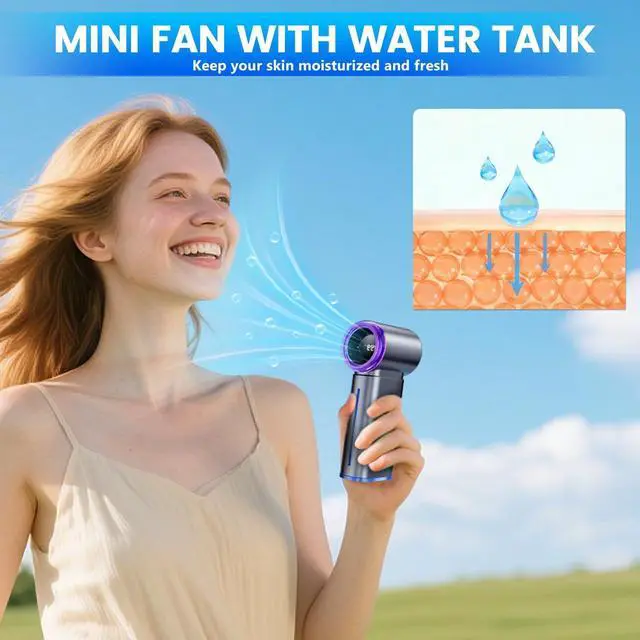 Alt view image 9 of 12 - Portable Handheld Fan, Powerful Mini Hand Held Fan, 5000mAh Rechargeable, Digital Display, 1-199 Speeds Adjustable, Personal Fan for Travel Outdoor Camping Home Makeup Commuting, Gifts for Women Men