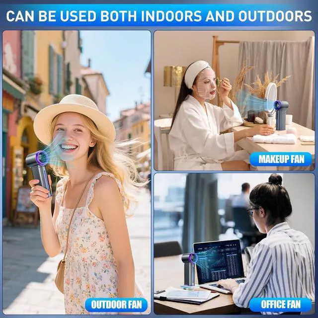Alt view image 10 of 12 - Portable Handheld Fan, Powerful Mini Hand Held Fan, 5000mAh Rechargeable, Digital Display, 1-199 Speeds Adjustable, Personal Fan for Travel Outdoor Camping Home Makeup Commuting, Gifts for Women Men