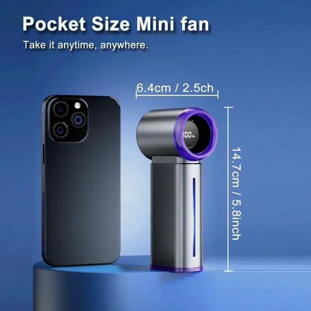 Alt view image 11 of 12 - Portable Handheld Fan, Powerful Mini Hand Held Fan, 5000mAh Rechargeable, Digital Display, 1-199 Speeds Adjustable, Personal Fan for Travel Outdoor Camping Home Makeup Commuting, Gifts for Women Men