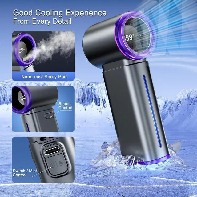 Alt view image 12 of 12 - Portable Handheld Fan, Powerful Mini Hand Held Fan, 5000mAh Rechargeable, Digital Display, 1-199 Speeds Adjustable, Personal Fan for Travel Outdoor Camping Home Makeup Commuting, Gifts for Women Men
