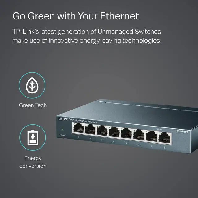 Alt view image 13 of 14 - 8 Port Gigabit Ethernet Network Switch - Ethernet Splitter | Plug & Play | Fanless | Sturdy Metal w/ Shielded Ports | Traffic Optimization | Unmanaged | Lifetime Protection (TL-SG108)
