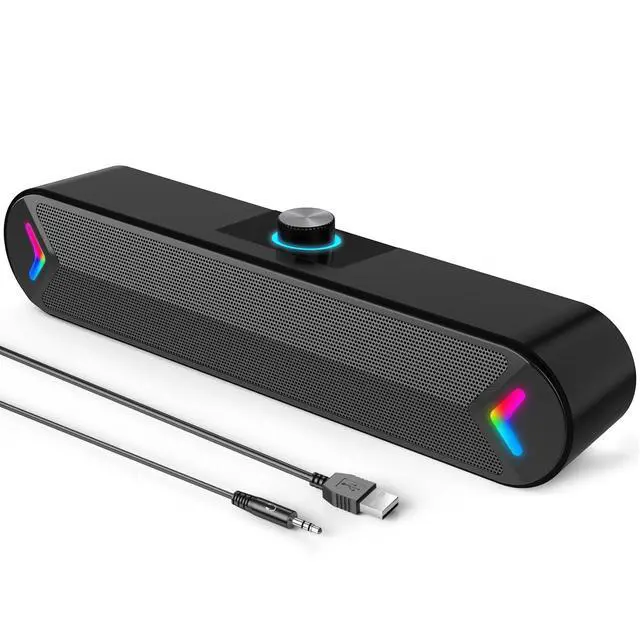 Alt view image 7 of 12 - Computer Speakers,PC Speakers for Desktop,Wired USB-Powered Sound-bar for Computer with 10W Stereo Sound and Colorful Light,Plug-n-Play (A39PRO /Black)