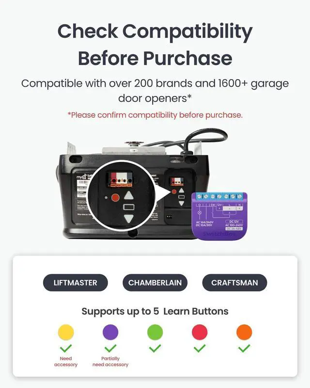 Alt view image 9 of 14 - WiFi Smart Garage Door Opener, Matter Certified, Alexa/Google/Siri/IFTTT/Smartthings Supported, Most Garage Door Supported, App Control, Multiple Notification Modes, No Hub Needed