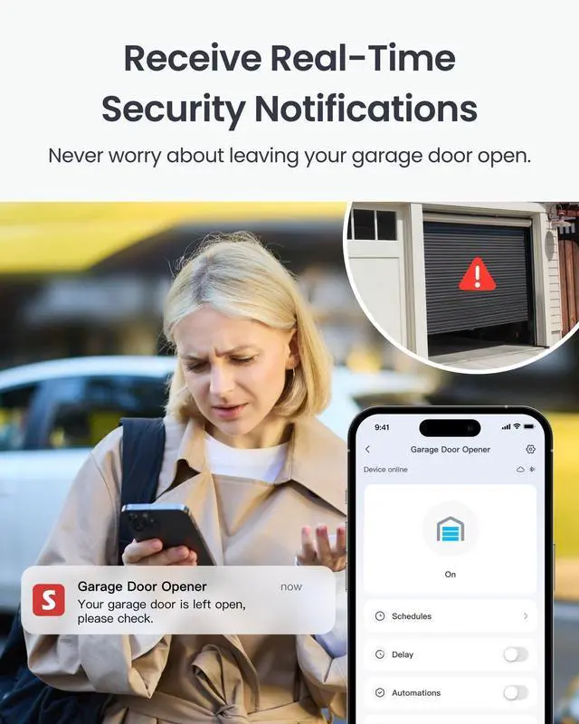 Alt view image 14 of 14 - WiFi Smart Garage Door Opener, Matter Certified, Alexa/Google/Siri/IFTTT/Smartthings Supported, Most Garage Door Supported, App Control, Multiple Notification Modes, No Hub Needed