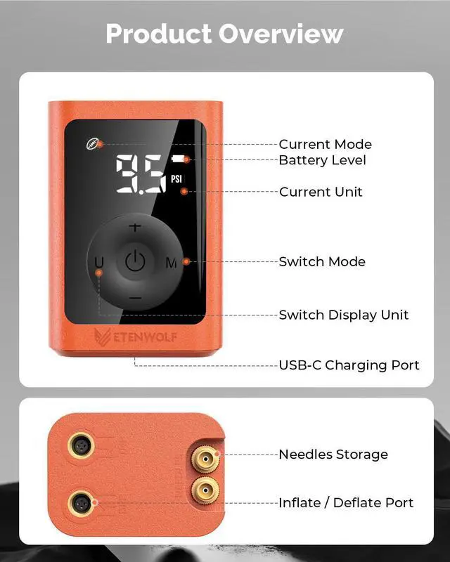 Alt view image 9 of 14 - P300 Plus Ball Pump, Electric Basketball Pump Inflation and Deflation, with 3200 mAh Rechargeable Battery, Air Pump for All Sports Balls, Vivid Orange