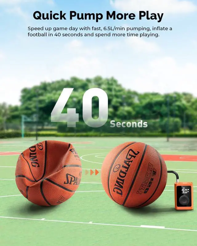 Alt view image 14 of 14 - P300 Plus Ball Pump, Electric Basketball Pump Inflation and Deflation, with 3200 mAh Rechargeable Battery, Air Pump for All Sports Balls, Vivid Orange
