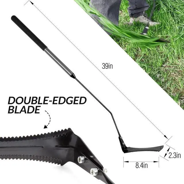 Alt view image 9 of 14 - Grass Whip with Double-Edged Serrated Sharp Steel Blade Weed Grass Cutter with Soft Rubber 22-Inch Handle Cut Tall Grass and Overgrown Weeds in The Yard, Fields, and Ditches, Black,1 Pack