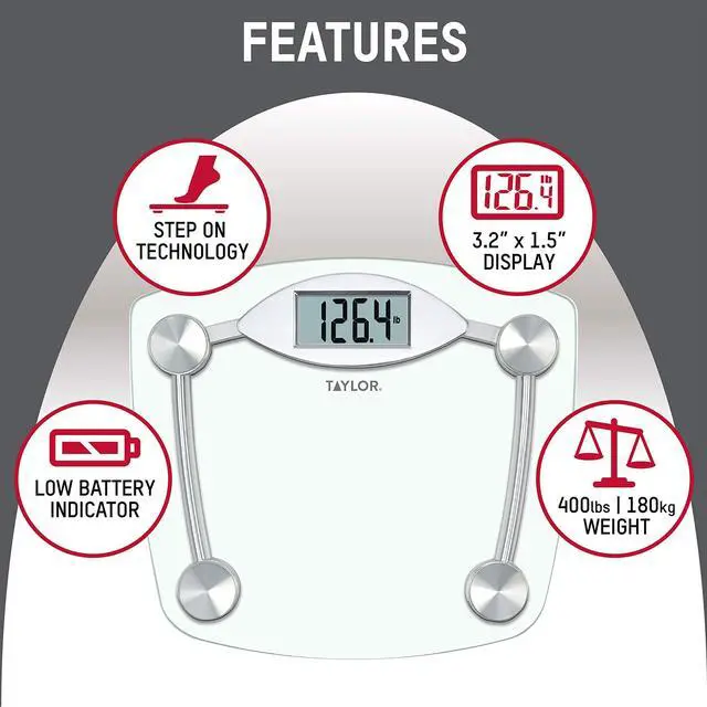 Alt view image 10 of 10 - Digital Bathroom Scale, Body Weight Scale, Instant On and Off, 400 lb Capacity, Sturdy Clear Glass with Chrome-Finish Base