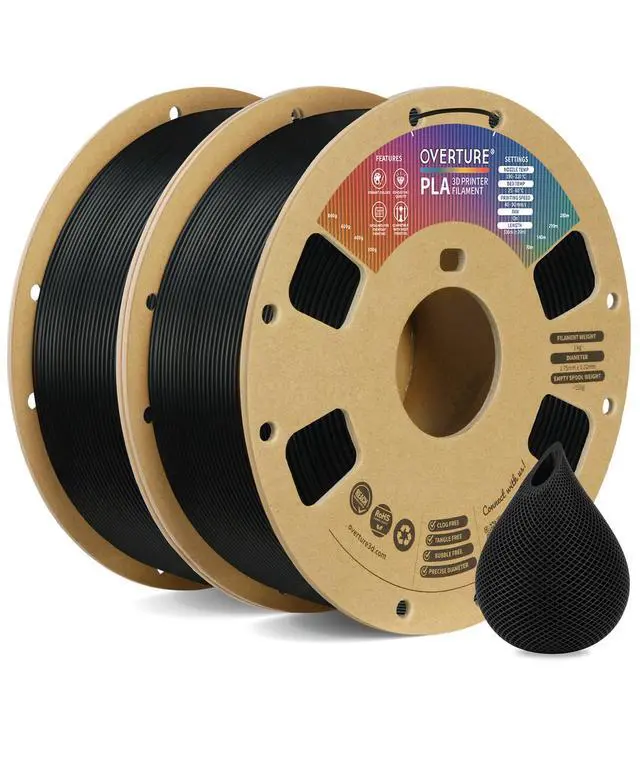 Alt view image 8 of 14 - PLA Filament 1.75mm PLA 3D Printer Filament, 2kg Cardboard Spool (4.4lbs), Dimensional Accuracy +/- 0.02mm, Fit Most FDM Printer (Black 2-Pack)