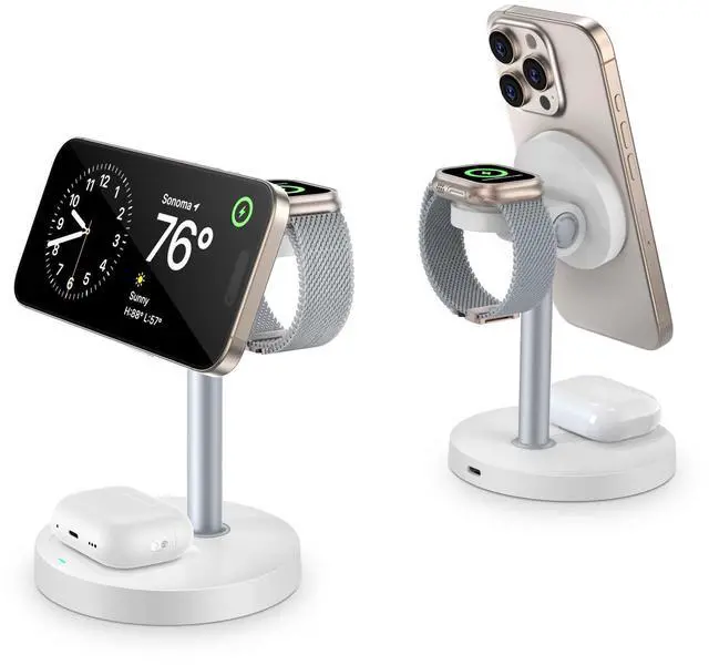 Alt view image 8 of 14 - 3 in 1 Magnetic Wireless Charging Station, 15W Fast Charger Stand for iPhone, Phone Charger Stand for Desk Nightstand, Compatible with iPhone 17/16/15/14, Apple Watch & AirPods, Adapter Not Included