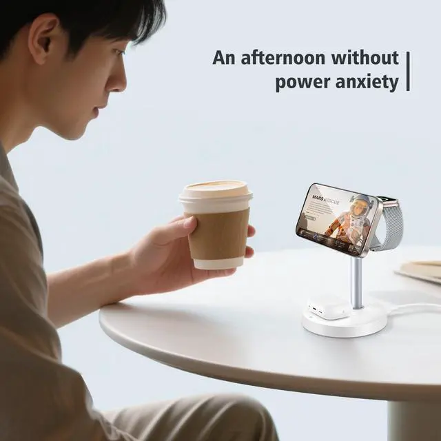 Alt view image 12 of 14 - 3 in 1 Magnetic Wireless Charging Station, 15W Fast Charger Stand for iPhone, Phone Charger Stand for Desk Nightstand, Compatible with iPhone 17/16/15/14, Apple Watch & AirPods, Adapter Not Included