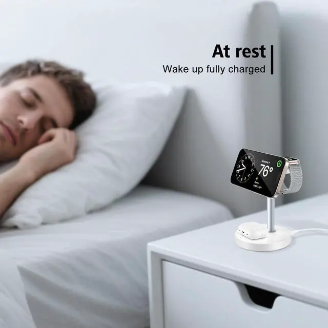 Alt view image 13 of 14 - 3 in 1 Magnetic Wireless Charging Station, 15W Fast Charger Stand for iPhone, Phone Charger Stand for Desk Nightstand, Compatible with iPhone 17/16/15/14, Apple Watch & AirPods, Adapter Not Included