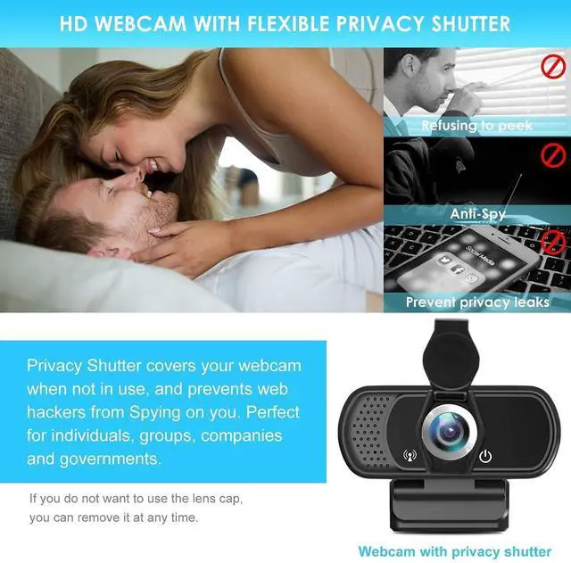 Alt view image 12 of 14 - Full HD 1080P Webcam with Privacy Shutter and Tripod, Pro Streaming Web Camera with Microphone, Widescreen USB Computer Camera for Laptop Desktop Mac
