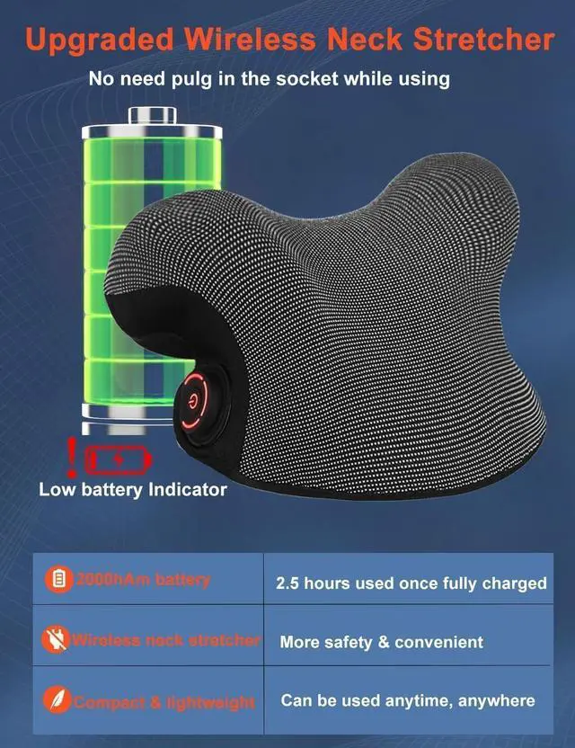 Alt view image 11 of 14 - Wireless Heated Neck Stretcher for Pain Relief, Portable Cordless Neck Shoulder Cervical Traction Device with Graphene Heating Pad No Smell Magnetic Therapy Case Relaxer for Spine Alignme
