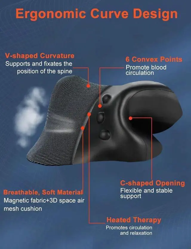 Alt view image 12 of 14 - Wireless Heated Neck Stretcher for Pain Relief, Portable Cordless Neck Shoulder Cervical Traction Device with Graphene Heating Pad No Smell Magnetic Therapy Case Relaxer for Spine Alignme
