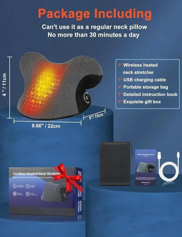 Alt view image 14 of 14 - Wireless Heated Neck Stretcher for Pain Relief, Portable Cordless Neck Shoulder Cervical Traction Device with Graphene Heating Pad No Smell Magnetic Therapy Case Relaxer for Spine Alignme