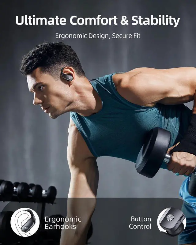 Alt view image 12 of 12 - Wireless Earbuds Bluetooth Headphones Over Ear Hooks Ear Buds with 80H Playtime, LED Power Display, Dual Mic Clear Calls, Sports Wireless Ear Buds Bluetooth Earbuds for Running Gym Workout Black