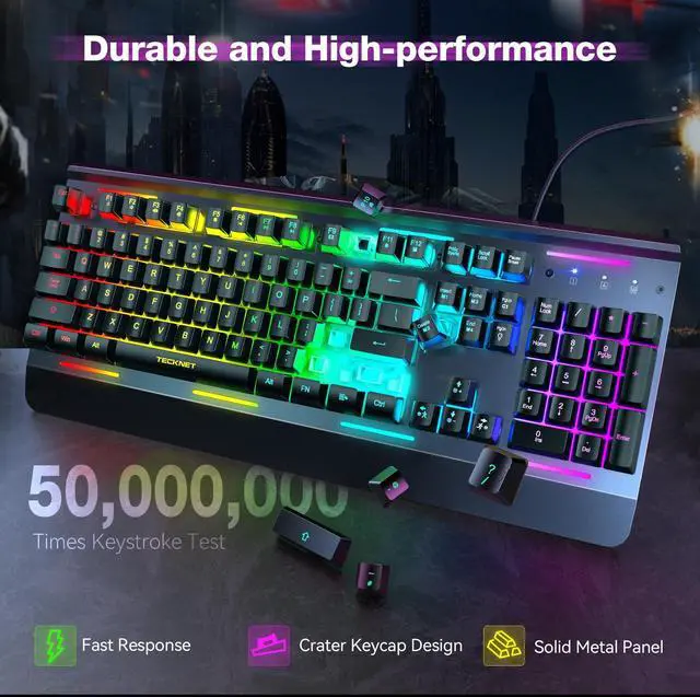 Alt view image 11 of 14 - Gaming Keyboard, USB Wired Computer Keyboard, 15-Zone RGB Illumination, IP32 Water Resistance, 25 Anti-ghosting Keys, All-Metal Panel (Whisper Quiet Gaming Switch)