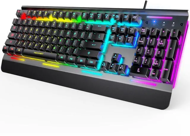 Alt view image 8 of 14 - Gaming Keyboard, USB Wired Computer Keyboard, 15-Zone RGB Illumination, IP32 Water Resistance, 25 Anti-ghosting Keys, All-Metal Panel (Whisper Quiet Gaming Switch)
