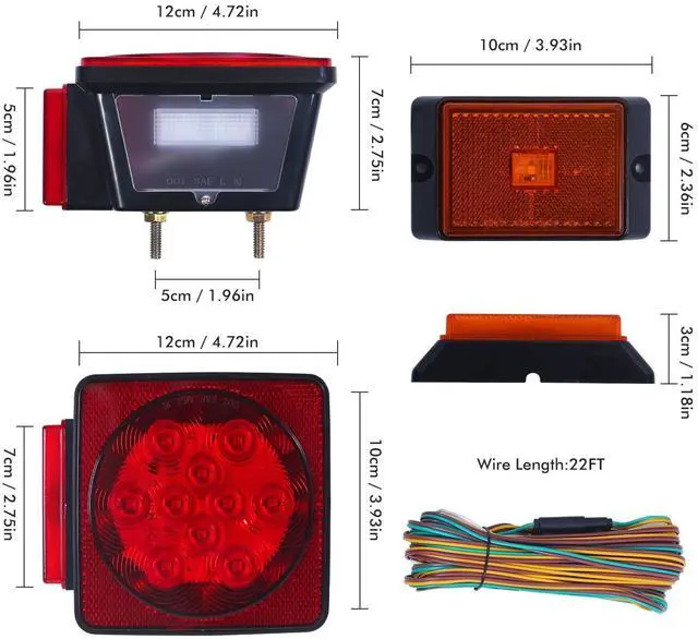 Alt view image 7 of 8 - 70205 Trailer Light Kit - 12V All LED, Left and Right Waterproof Submersible for Trailers, Boat Trailer Truck Marine Camper RV Snowmobile, Red
