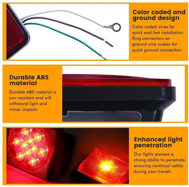 Alt view image 8 of 8 - 70205 Trailer Light Kit - 12V All LED, Left and Right Waterproof Submersible for Trailers, Boat Trailer Truck Marine Camper RV Snowmobile, Red