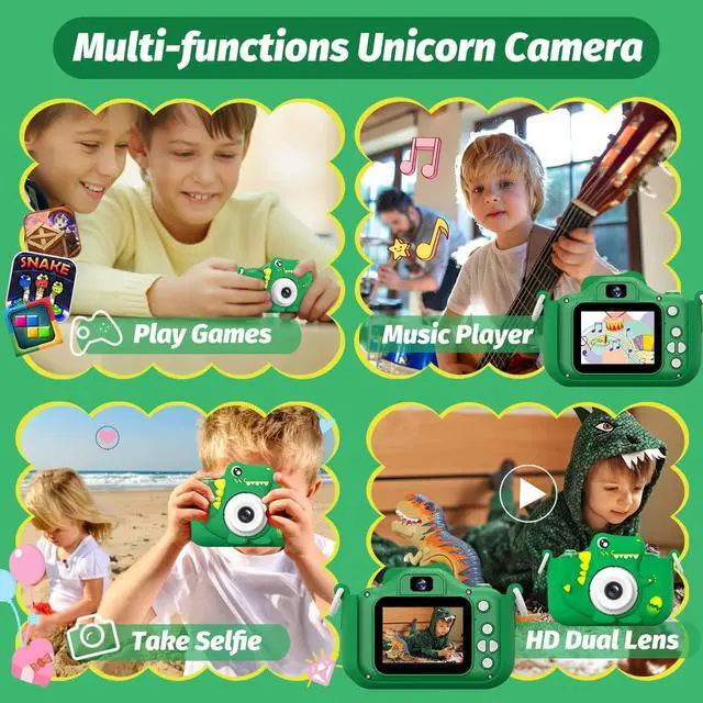 Alt view image 9 of 14 - Upgrade Dinosaur Kids Camera, Christmas Birthday Gifts for Girls Boys 3-12, 1080P HD Selfie Digital Video Camera for Toddlers, Cute Portable Little Girls Boys Gifts Toys for 3 4 5 6 7 8 9 Years Old