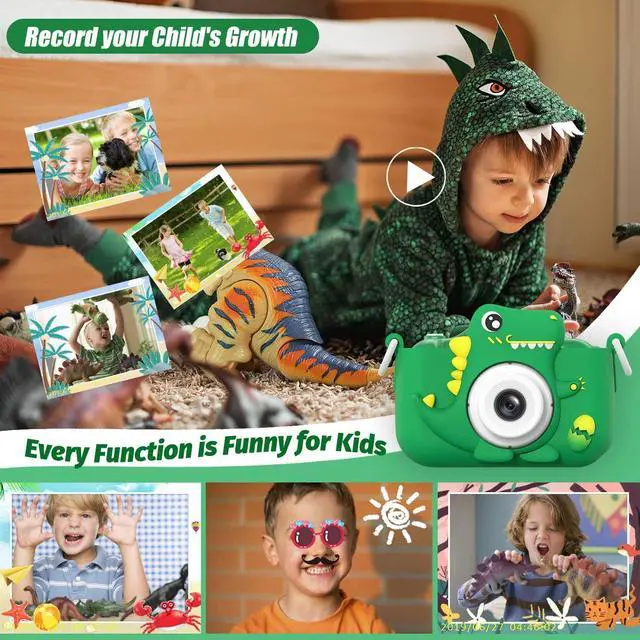Alt view image 10 of 14 - Upgrade Dinosaur Kids Camera, Christmas Birthday Gifts for Girls Boys 3-12, 1080P HD Selfie Digital Video Camera for Toddlers, Cute Portable Little Girls Boys Gifts Toys for 3 4 5 6 7 8 9 Years Old