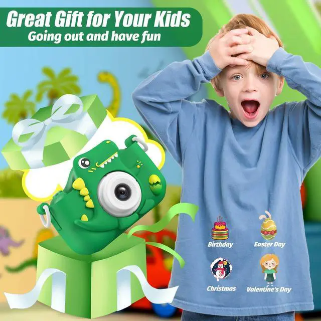 Alt view image 13 of 14 - Upgrade Dinosaur Kids Camera, Christmas Birthday Gifts for Girls Boys 3-12, 1080P HD Selfie Digital Video Camera for Toddlers, Cute Portable Little Girls Boys Gifts Toys for 3 4 5 6 7 8 9 Years Old