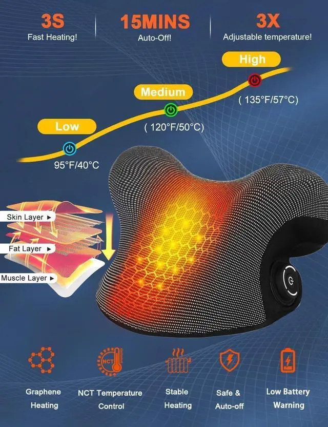 Alt view image 9 of 14 - Wireless Heated Neck Stretcher for Pain Relief, Portable Cordless Neck Shoulder Cervical Traction Device with Graphene Heating Pad No Smell Magnetic Therapy Case Relaxer for Spine Alignme