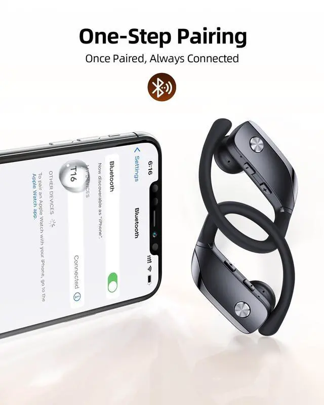 Alt view image 10 of 12 - Wireless Earbuds Bluetooth Headphones Over Ear Hooks Ear Buds with 80H Playtime, LED Power Display, Dual Mic Clear Calls, Sports Wireless Ear Buds Bluetooth Earbuds for Running Gym Workout Black