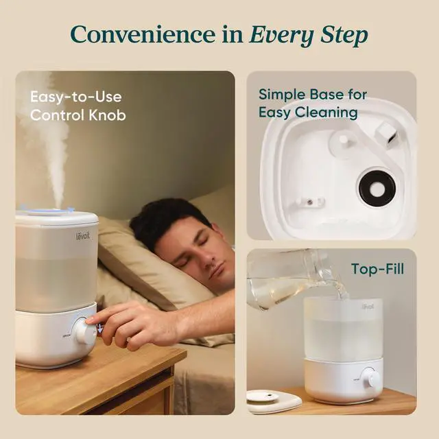 Alt view image 12 of 14 - Top Fill Humidifiers for Bedroom, 2.5L Tank for Large Room, Easy to Fill & Clean, 28dB Quiet Cool Mist Air Humidifier for Home Baby Nursery & Plants, Auto Shut-off for Safety, 25H
