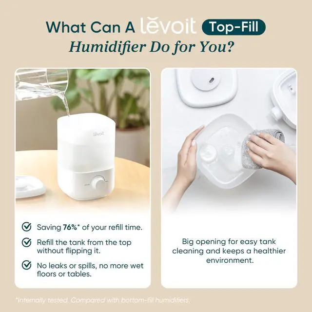 Alt view image 14 of 14 - Top Fill Humidifiers for Bedroom, 2.5L Tank for Large Room, Easy to Fill & Clean, 28dB Quiet Cool Mist Air Humidifier for Home Baby Nursery & Plants, Auto Shut-off for Safety, 25H