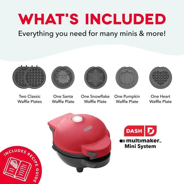 Alt view image 11 of 14 - Holiday MultiMaker Mini System - Includes Seasonal Snowflake, Pumpkin, Heart, Santa, and Classic Waffle Plates - Red, Six 4-Inch Removable Plates