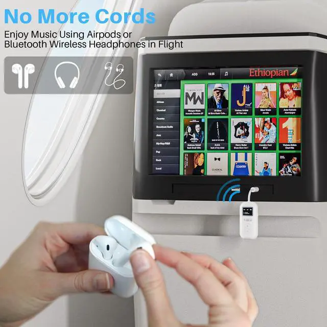 Alt view image 9 of 14 - SafeFly Dual | Bluetooth 5.3 Adapter Bluetooth Transmitter w/Screen for Wireless Headphones, Wireless Audio Transmitter Use with 3.5 mm Audio Jack on Airplanes/Gym/TVs-Transmitter Only