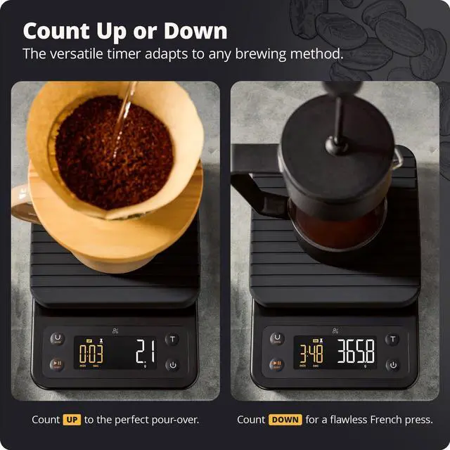 Alt view image 11 of 14 - Coffee Scale with Timer 0.1g Precision Digital Coffee & Espresso Scale for Pour-Over, Coffee Bean Weighing, Barista Brewing, Waterproof Cover, 3kg Capacity (Onyx Black)