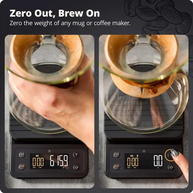 Alt view image 13 of 14 - Coffee Scale with Timer 0.1g Precision Digital Coffee & Espresso Scale for Pour-Over, Coffee Bean Weighing, Barista Brewing, Waterproof Cover, 3kg Capacity (Onyx Black)