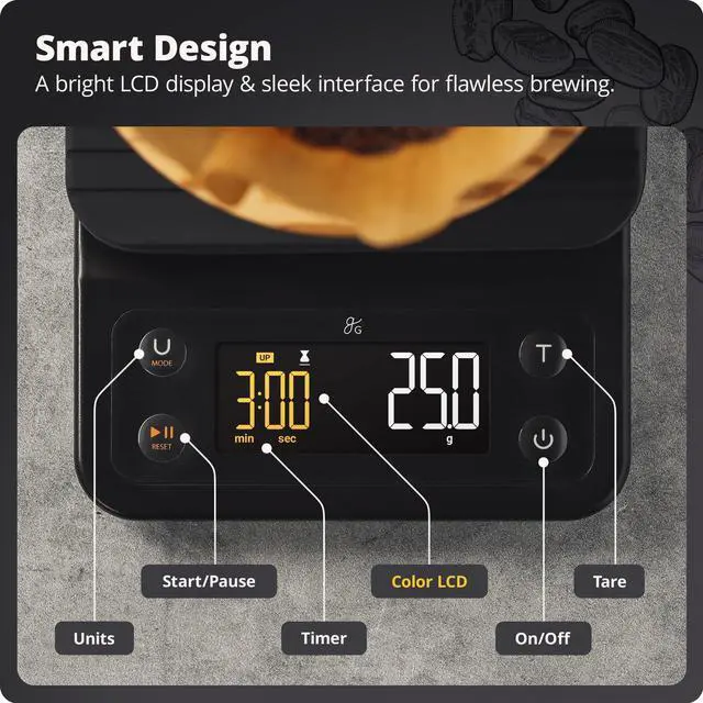 Alt view image 14 of 14 - Coffee Scale with Timer 0.1g Precision Digital Coffee & Espresso Scale for Pour-Over, Coffee Bean Weighing, Barista Brewing, Waterproof Cover, 3kg Capacity (Onyx Black)