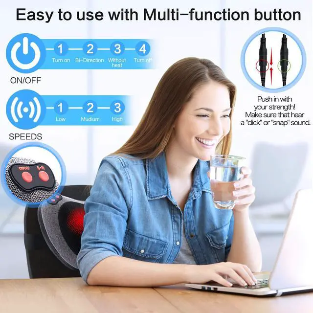 Alt view image 9 of 14 - Shiatsu Back Massager with Heat, Deep Tissue Massage Pillow for Neck,Shoulder,Foot & Lower Back Pain Relief,Electric Kneading Massager for Home, Office, Car-Gifts for Mom, Dad, Men, Women