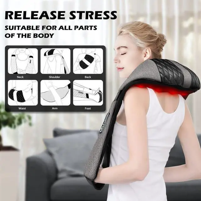 Alt view image 9 of 14 - Shiatsu Electric Neck Back Massager Pillow 3D Kneading with Heat for Shoulder, Lower Back, Foot, Leg Muscles Pain Relief Relax in Car Office and Home (Gray)