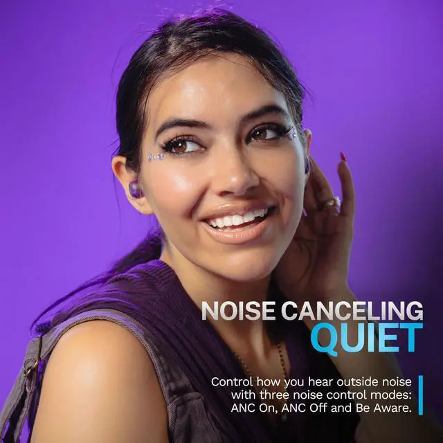 Alt view image 9 of 14 - Go Pop ANC True Wireless Earbuds & Charging Case, Transparent Purple, Active Noise Cancelling, 10mm Drivers, Dual Connect, Customize Your Sound with App, Be Aware Mode, MEMS Microphone