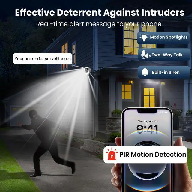 Alt view image 9 of 12 - 2K Security Cameras Wireless Outdoor, Free Cloud Storage, Integrated Spotlight & Siren, AI Motion Detection, 2-Way Audio, 1-6 Months Battery Life, Cameras for Home Security Support 5GHz WiFi, IP66