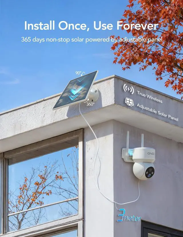Alt view image 9 of 14 - Solar Security Cameras Wireless Outdoor 2.4G WiFi, 360° View, Solar/Battery Powered, AI Human Detection, Color Night Vision, 2-Way Audio, Spotlight Siren Alarm, IP65 Waterproof, SD/Cloud Storage